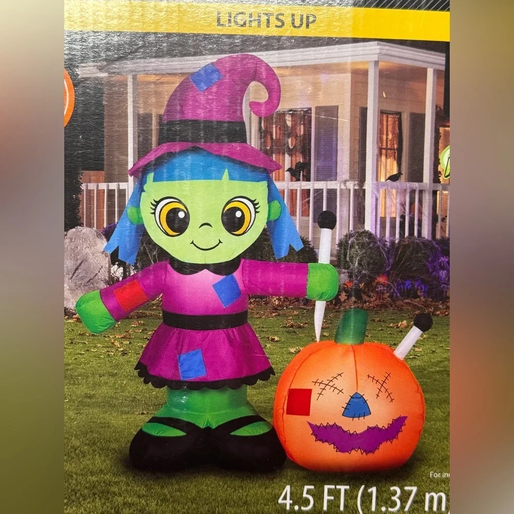 Witch First Hex 4.5 Airblown Inflatable Light Up Outdoor Halloween Holiday Decor